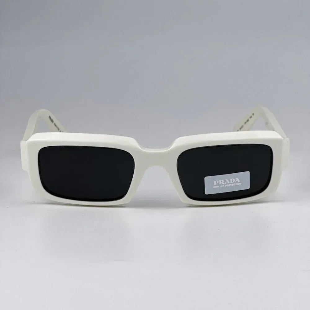 SALE! NEW Prada PR27ZS 17K08Z Talc White Dark Grey Unisex Rectangle Sunglasses